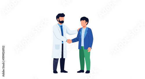 Illustration of a doctor and a patient shaking hands in a simple style