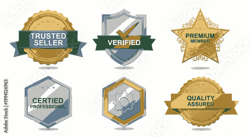 Assorted Quality Badges and Certification Seals Collection