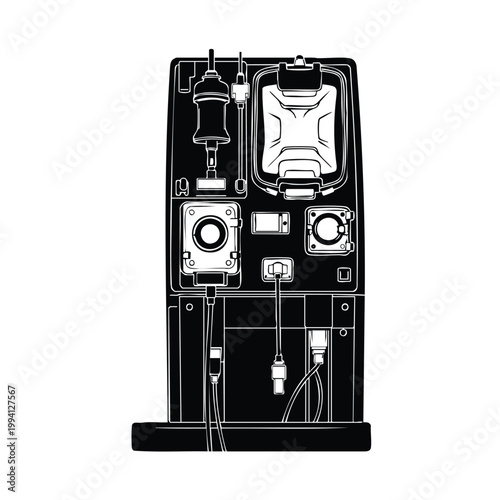 Dialysis machine silhouette for medical blood purification set bundle.