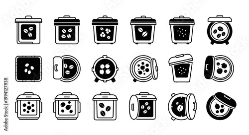 Collection of coffee pod icons in various styles.