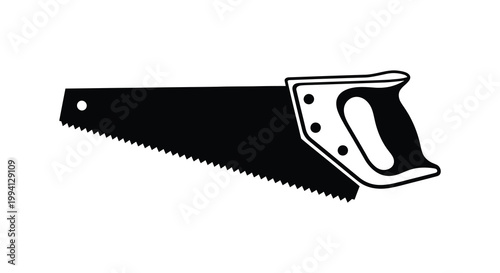 A stark black silhouette of a hand saw showcasing its classic design silhouette