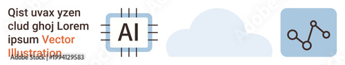Artificial intelligence, cloud computing, data processing, technology innovation, digital transformation, machine learning. ion of AI chip, cloud and network nodes. AI and cloud computing concept