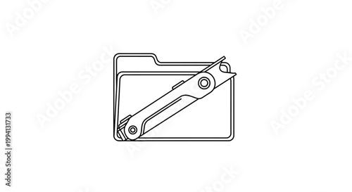 Line Art Icon of a Folder with a Multi-Tool