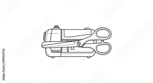 Line Art Illustration of Electric Pencil Sharpener and Scissors