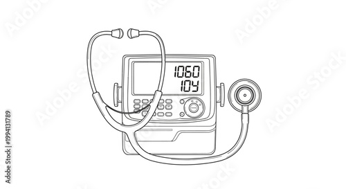 Medical Infusion Pump and Stethoscope Line Art Illustration
