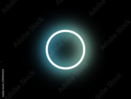 A luminous white circle is centered against a dark background, creating a halo effect with a gradient glow. The circle is symmetrical and uniformly bright, suggesting it might be a light source or an 
