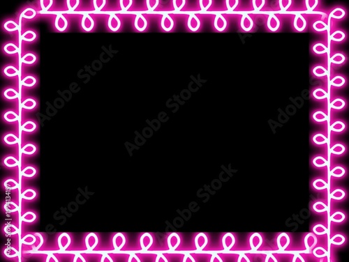 Neon lights form a rectangular frame, emitting a vibrant pink glow. The strip is designed with repeating looped patterns, creating a decorative and eye-catching border against a solid black background