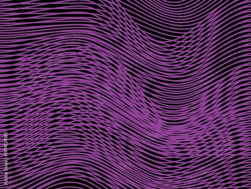 Purple undulating lines create a wave-like optical illusion against a black background. The pattern consists of horizontal lines that curve and intersect, forming an intricate, dynamic texture. This a