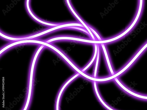 Neon pink tubes curve and intertwine against a black background, creating a striking contrast. The illuminated lines appear smooth and continuous, showcasing bright, glowing edges. The neon effect giv