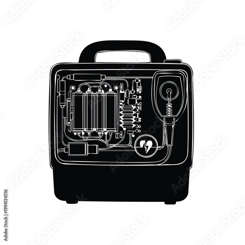 Medical defibrillator silhouette set bundle with internal components.