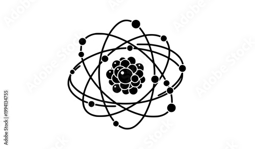 A minimalist vector graphic illustration of an atomic structure symbol