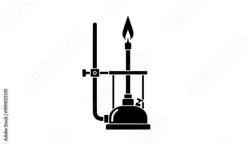 A minimalist vector graphic illustration of a Bunsen burner in flat design