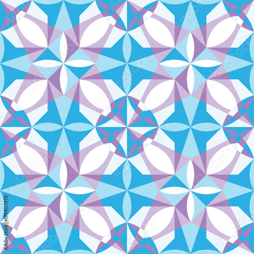 Geometric shape combinatory pattern, seamless decorative texture for printing. Fantastic floral calendoscope in fluorescent neon colors. Vector mosaic wallpaper