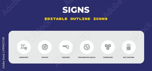 outline signs icons set - subscript, traffic, weapon. editable vector for web and mobile ui