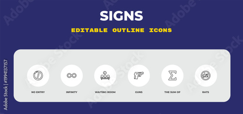 outline signs icons set - no entry, infinity, waiting room. editable vector for web and mobile ui