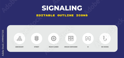 outline signaling icons set - abecedary, street, road closed. editable vector for web and mobile ui