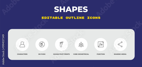outline shapes icons set - characters, no push, human foot prints. editable vector for web and mobile ui