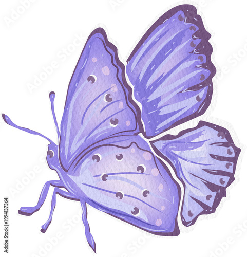 Watercolor of a Violet Butterfly Illustration, Style Delicate Lavender. This image is perfect for adding a touch of nature and elegance to your designs.