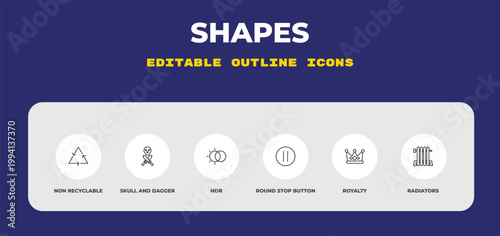 outline shapes icons set - non recyclable, skull and dagger, hdr. editable vector for web and mobile ui
