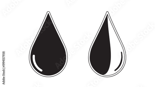 Minimalist Black and White Liquid Drop Icons Set, Representing Water, Oil, or Fluid Concepts with Clean Graphic Design Elements