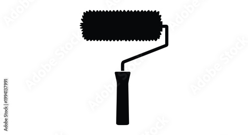 A black paint roller depicted in a striking minimalist silhouette