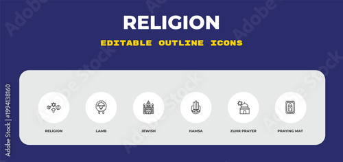 outline religion icons set - religion, lamb, jewish. editable vector for web and mobile ui