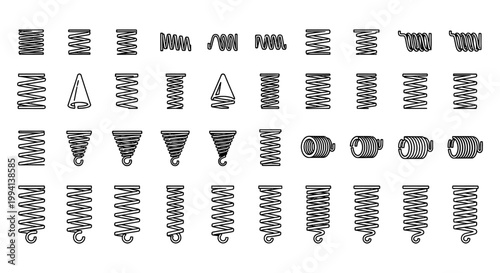 various types of coil springs icons set mechanical springs illustration