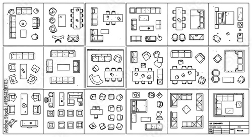 detailed top view architectural furniture symbols set featuring cad plan vector icons for various interior design and floor plans aiding layout concepts.