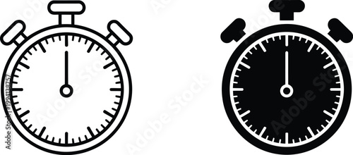Stopwatch icon vector, illustration, minimal editable stroke design showing timer and countdown symbol for time tracking performance measurement and productivity apps.