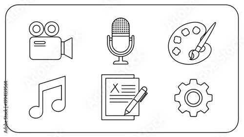 Creative tools and media icons set.