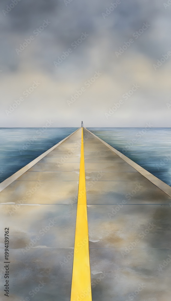 Fototapeta premium Peaceful watercolor pier guides towards a distant lighthouse serene coastal destination concept
