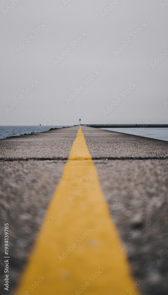 Fototapeta premium Lighthouse journey along a tranquil pier serene coastal vista evokes wanderlust and peaceful reflection