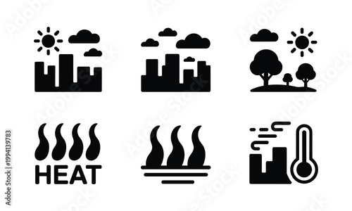 Climate Change, Weather, Global Warming Icons, Heat, Temperature, Environmental Symbols