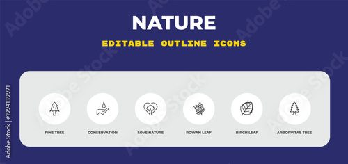outline nature icons set - pine tree, conservation, love nature. editable vector for web and mobile ui