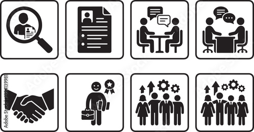 Business Recruitment and Hiring Process Icons During a Meeting Isolated on white background