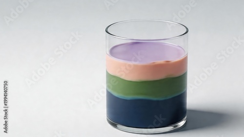 Modern layered smoothie or cocktail with purple, pink, and green layers