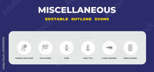outline miscellaneous icons set - thinking solutions, fun glasses, rune. editable vector for web and mobile ui