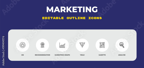 outline marketing icons set - on, recommendation, marketing graph. editable vector for web and mobile ui