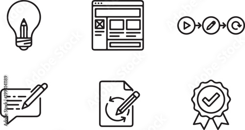 Creative process icons for brainstorming planning and execution Isolated on white background