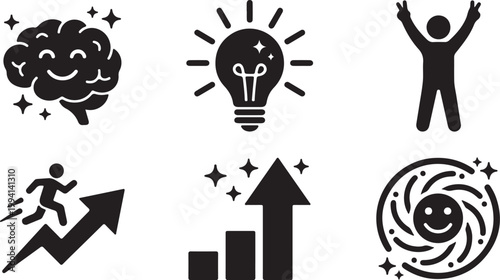 Collection of business success and innovation icons with bright ideas and growth Isolated on white background