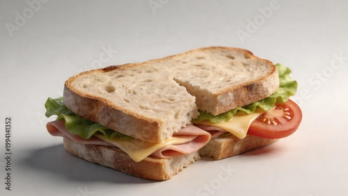 Fresh Ham and Cheese Sandwich with Lettuce and Tomato on Sourdough Bread