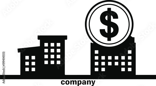 Business buildings, company, finance icons, dollar sign, corporate vector