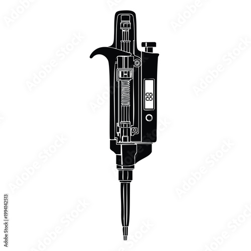 Silhouette bundle set of adjustable laboratory micropipette with digital readout.