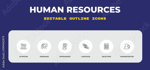 outline human resources icons set - attrition, problems, appearance. editable vector for web and mobile ui