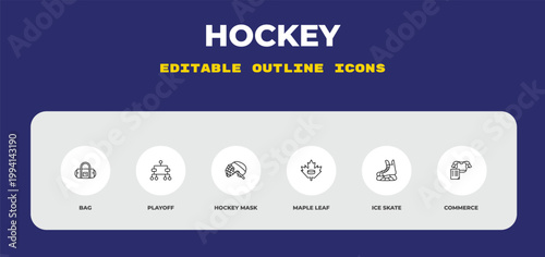 outline hockey icons set - bag, playoff, hockey mask. editable vector for web and mobile ui
