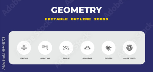 outline geometry icons set - stretch, select all, ellipse. editable vector for web and mobile ui