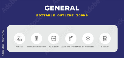 outline general icons set - user data, information technology, trackability. editable vector for web and mobile ui