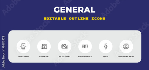 outline general icons set - ar platform, 3d printing, prototyping. editable vector for web and mobile ui