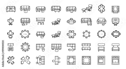 top view architectural furniture symbols for interior design and floor plans vector icons for modern cad blueprints
