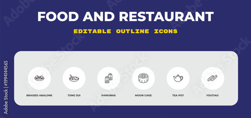 Картината върху платно outline food and restaurant icons set - braised abalone, tong sui, pamonha